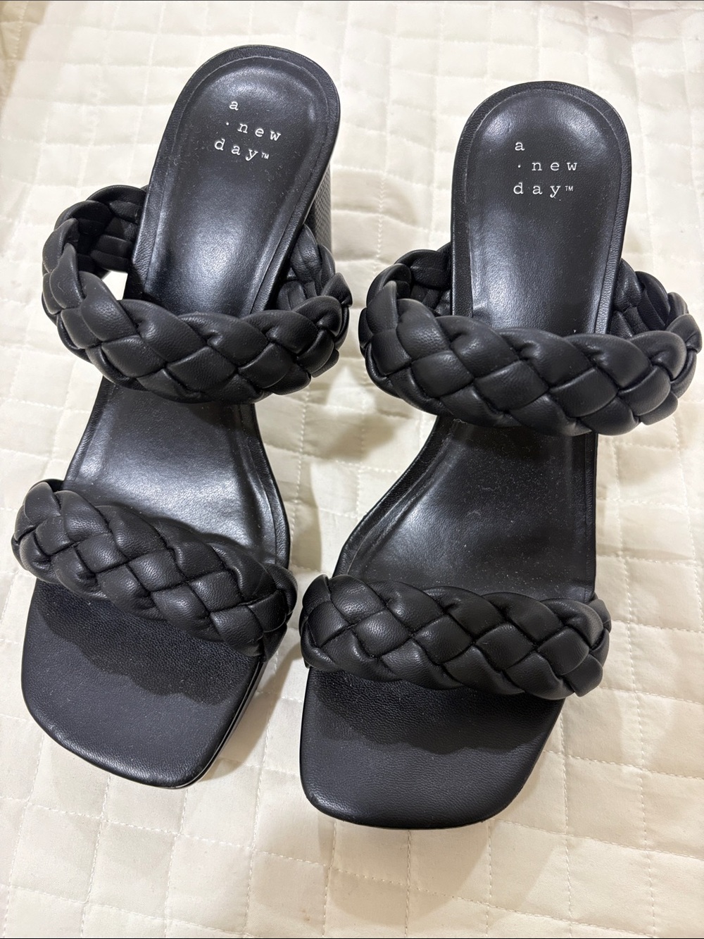 a new day Black Braided Double-Strap Block Heel Sandals